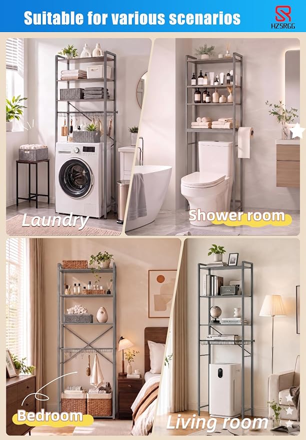 Easy Installation Over The Toilet Storage Cabinet, 4-Tier 3-Screw Quick Install Bathroom Organizer, No Handyman Required, Laser Welding, eco-Friendly Paint Coating.(Grey) - Image 3
