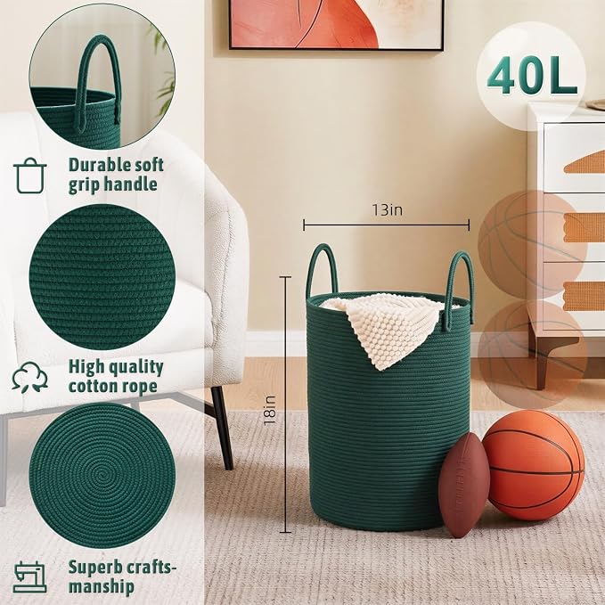 Artfeel Laundry Basket,Woven Cotton Rope Laundry Hamper,40L for Decorative Storage of Dirty Clothes,Toys and Blankets in Bathroom,Baby Room and Living Room - Image 6