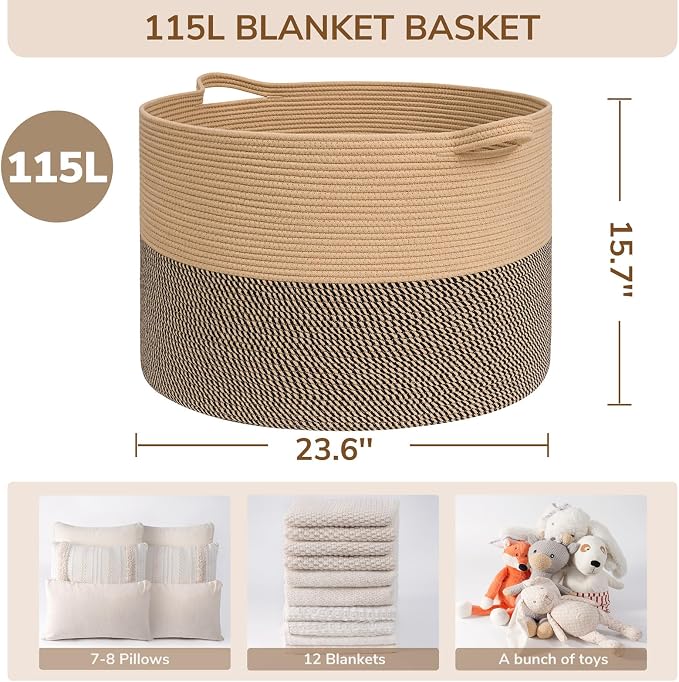INDRESSME 115L Extra Large Woven Wicker Blanket Basket Living Room - Image 2