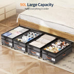 Yecaye 90L Under Bed Storage with Wheels, Height Adjustable, 2 Pack, Grey - Image 6