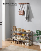 SONGMICS Shoe Rack, 3-Tier Shoe Organizer, Metal Storage Shelf | for Entryway, Upright or Upside Down, for 16-20 Pairs, Stackable, 11.8 x 36.2 x 21.7 Inches, Walnut Brown ULSA303K01 - Image 2