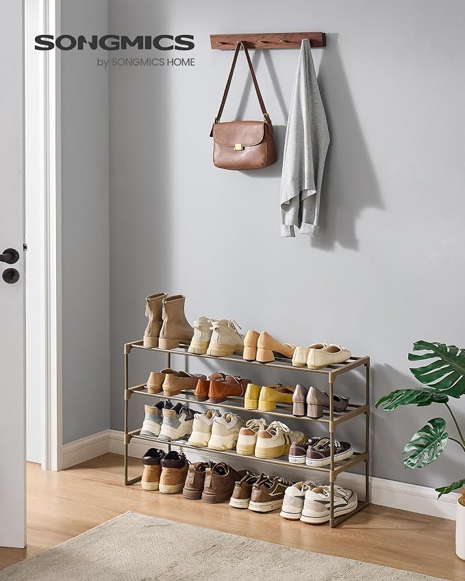 SONGMICS Shoe Rack, 3-Tier Shoe Organizer, Metal Storage Shelf | for Entryway, Upright or Upside Down, for 16-20 Pairs, Stackable, 11.8 x 36.2 x 21.7 Inches, Walnut Brown ULSA303K01 - Image 2