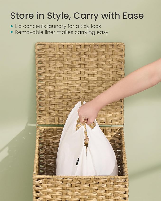 SONGMICS Laundry Hamper with Lid, PE Rattan, 25 Gallons (95 L) - Image 4