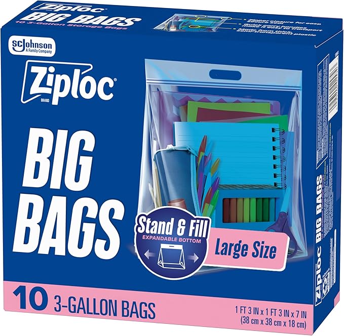 Ziploc Big Bags 3 Gallon Large, Reusable Large-Capacity Plastic Storage Bags, 10 count by Unknown