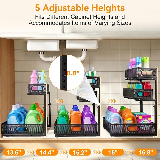 3 Tier Adjustable Under Sink Organizer for Bathroom & Kitchen(2Pack, Black) - Image 4