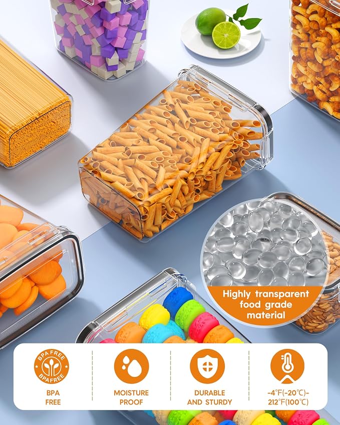 Airtight Food Storage Containers with Lids, 15 PCS Kitchen and Pantry Organization Canisters, BPA-Free, PVC-Free, Food-grade Plastic Leak-proof Jars for Cereal, Flour, Sugar, Extra 24 Labels & Marker - Image 4