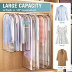 Liuoud Clear Garment Bags for Hanging Clothes 10” Gusseted, 4 Pack, 40”&60” | Suit Bags for Closet Storage with Large Metal Zipper, Breathable odorless Hanging Plastic Clothes Cover for Coat Dress Fur - Image 2