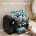 HBlife Makeup Organizer Countertop with Drawers, Cologne Organizer for Men, Vanity Organizers with Brush Holder, Bathroom Countertop Organizer Skin Care Storage, Gift for Dad Husband, Black Silver - Image 4