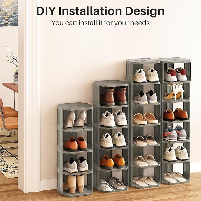 Kitstorack 10-Tier Vertical Plastic Shoe Rack, Freestanding Stackable Shoe Storage Organizer Cubes Shoe Shelf Tower or Small Closets and Tight Spaces, Gray - Image 8
