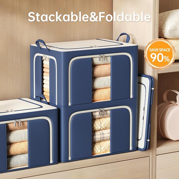 Clothes Storage Bins, 3 Openings, 66L, Navy Blue - Image 4