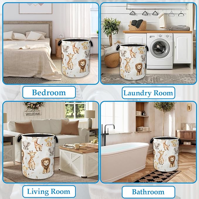 Wild Animal Forest Laundry Basket Collapsible Laundry Hamper, Oxford Cloth Storage Bin for Room/Bathroom/Bedroom/Dormitories 16" X 20.8" - Image 6
