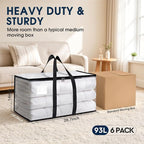 HomeHacks Moving Bags, Heavy Duty Storage Bags for Clothes, 6 Pack 93L - Image 2