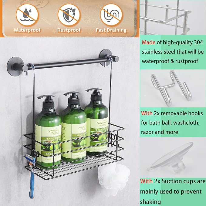 1-Tier Shower Caddy Hanging Shower Organizer Rack with Hooks Over The Door - Image 3