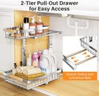 PXRACK Under Sink Organizer, Adjustable Height, 2 Tier Pull Out Cabinet Organizer, Slide Out Thickened Metal Storage for Kitchen Bathroom Laundry Pantry Cabinet, Stainless Steel, Silver, Large-1-Pack - Image 3