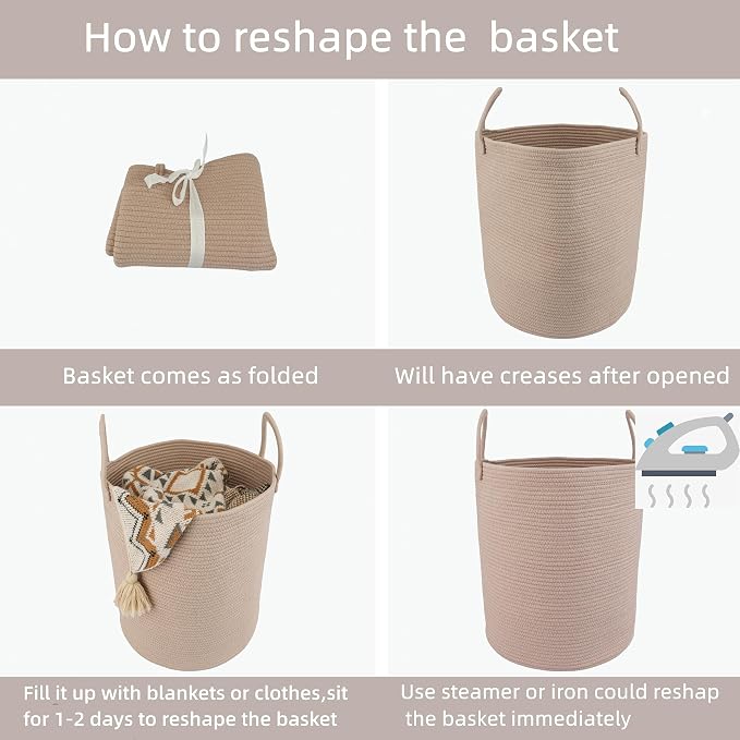 XUANGUO Cotton Rope Laundry Basket Hamper for Clothes, Konjac - Image 7