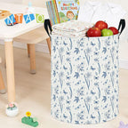 62L Blue Floral Butterfly Waterproof Laundry Hamper with Durable Leather Handle,Kids Collapsible Storage Basket for Nursery,Playroom, Bedroom(Indigo Flowers） - Image 5