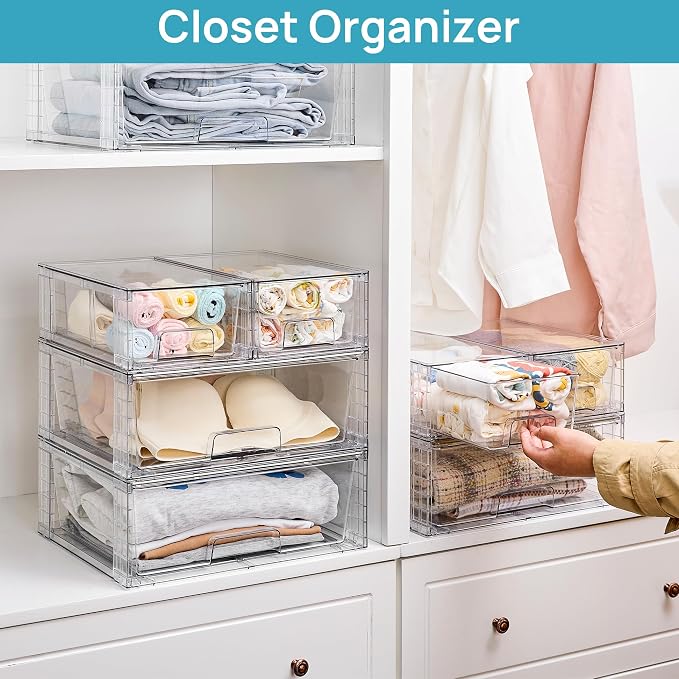 Vtopmart Clear Stackable Storage Drawers, 3 Pack Wide Organizer Set - Image 6