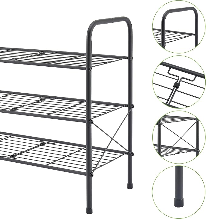 Hoctieon 3 Tier Mesh Style Shoe Rack, Entryway Shoe Shelf, Shoe Storage Organizer, Shoe Rack for Closet, Space Save for Bathroom, Garage, Hallway, Bedroom, Living Room, Black - Image 7