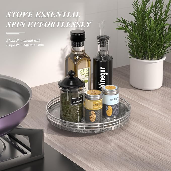 AHM10-Inch Gray Marble Lazy Susan with Silver Iron Frame - Image 4