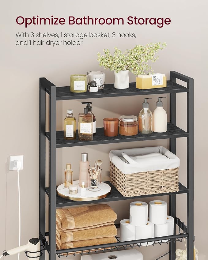 VASAGLE 4-Tier Over the Toilet Storage, Adjustable Shelves, Basket, 68.1''H - Image 4
