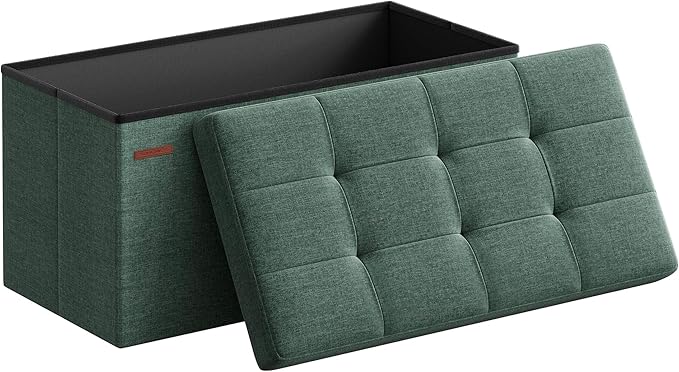 SONGMICS 30 Inches Folding Storage Ottoman Bench, Load 660 lb | Ottoman Foot Rest, Storage Chest, for Living Room, Entryway, Forest Green and Ink Black, MINOTA Collection ULSF047C01 by Unknown