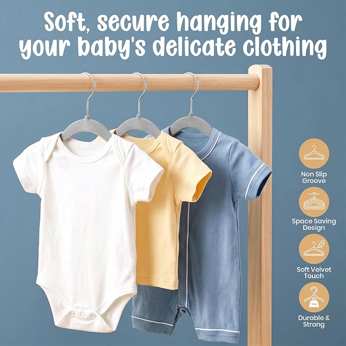 Utopia Home Kids Velvet Hanger 20 Pack – 11" Premium Baby Hangers - Grey - Image 2
