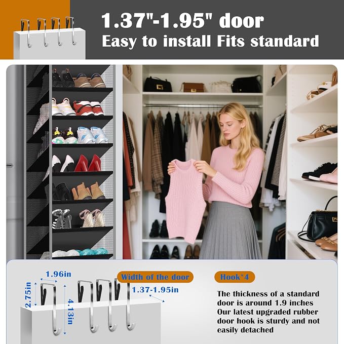 10 - Pocket Over - the - Door Hanging Shoe Organizers & Rack, Made of Sturdy 600D Oxford + Non - Woven Fabric, Space - Saving Storage for Shoes, Boots & More (Black) - Image 5