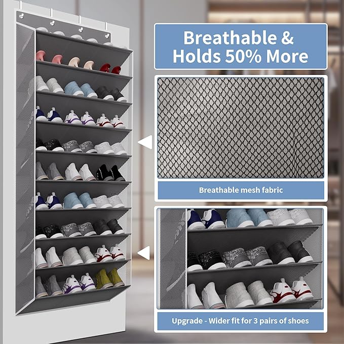 TAHAVICE 30 Pair Over the Door Shoe Organizer, Hanging Closet Shoe Storage - Image 6