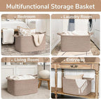 Goodpick Large Woven Rope Blanket Basket, Rectangle, Brown, 75L - Image 4