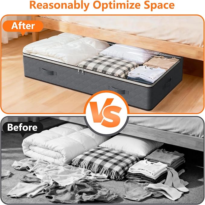 90L Under Bed Storage Containers,4-Pack Closet Organizer Storage Bins ,Grey | for Organization and Storage Clothes, Shoes, Blankets & Pillows,Visible Transparent Top Storage Bins with Lids - Image 6