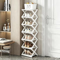 7 Tier Foldable Shoe Rack, Bamboo Vertical Shoe Organizer Tall for Multifunctional Narrow Shoe Shelf for Entryway, Closet, Corner, Bedroom, Hallway(White) by XZXWZX