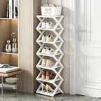 7 Tier Foldable Shoe Rack, Bamboo Vertical Shoe Organizer Tall for Multifunctional Narrow Shoe Shelf for Entryway, Closet, Corner, Bedroom, Hallway(White) by XZXWZX