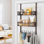 SWTYMIKI Over The Door Hooks Organizer - Multi-Functional Door Hanger with 16 Hooks & 2 Mesh Baskets, Long Coat Rack for Bathroom, Bedroom, Living Room, Home Storage Organizer, Bronze - Image 2