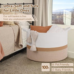 INDRESSME 115L Extra Large Woven Rope Blanket Basket Living Room WhiteCamel - Image 5