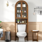 Arched Over The Toilet Storage Cabinet with Acrylic Doors, 4 Tier Small Bathroom Shelf Organizer, Mid Century Modern Bathroom Cabinet with Adjustable Shelf, Slim Narrow Arch Toilet Rack, Walnut - Image 3