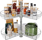 DWVO 28″ Kidney 2-Tier Lazy Susan – Telescoping Mount Corner Cabinet Organizer with Pie-Shelf Design, for Bathroom,Kitchen Cabinet Blind Corners (Chrome, 270° Adjustable) - Image 8