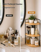 3-Tier Corner Bathroom Countertop Organizer, Solid Pine Wood Vanity Shelf - Image 4
