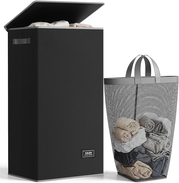 SOLEDI 100L Laundry Hamper with Lid, Large Collapsible Laundry Basket by SOLEDI