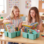 Geelin 6 Pack Classroom Caddy with Handle Plastic Storage Caddy Organizer with 3 Compartments Stackable Desk Caddies Holder Portable Storage Bin for Marker Pencil Crayon School Home Office(Green) - Image 2