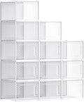 SONGMICS Shoe Boxes, Clear Plastic Sneaker Box, Pack of 12 | Stackable Shoe Storage Organizers, for Closet, 13.1 x 9.9 x 7.4 Inches, Transparent and White, DENNYS Collection ULSP12MWT by Unknown