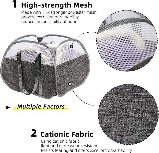Collapsible Laundry Basket, 90L Tear Proof Mesh Pop-up Hamper - Image 3