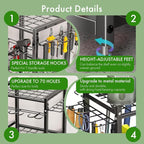 Garage Storage Rack, 70-Hole Multi-Scene Tool Organizer with Adjustable Feet & T-Handle Hooks, Indoor & Outdoor Tool Storage Holder for Broom, Mop, Shovel, No-Tool Assembly, Black - Image 3