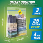HIBAG 25 Gallon Jumbo Storage Bags, 35” x 24” Resealable Clear Bags with Handle, Extra Large XL Heavy Duty for Clothes Pillow Travel Moving, Pack of 9 - Image 2