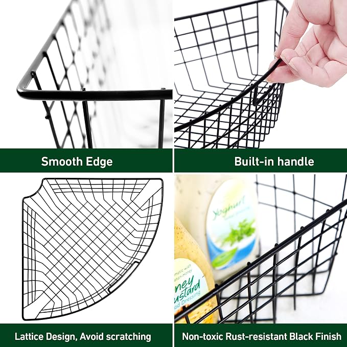 Leeden Lazy Susan Wire Storage Organizer Basket with Handle-Metal Cabinet Storage Bins -Kitchen Cabinet Organizer-1/4 Wedge Can Organizer Black (for 24" Lazy Susan, 4 Pack) - Image 5
