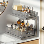 2-Pack Under Sink Storage Organizer with 2-Tier Slide Out Drawer, Sophisticated Mesh Pull Out Shelf for Kitchen & Bathroom, Fits Small Items, Upgraded Arched Track for Smooth Gliding-Gun Gray - Image 7