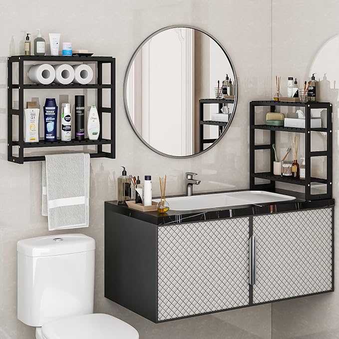 Galood Over The Toilet Storage Bathroom Shelves Wall Mounted Black Sets - Image 3
