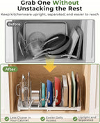 EVERIE Adjustable Cabinet Organizer for Pot Lids, Bakeware, Cookie Sheets & Cutting Boards, Upright Storage Rack for Kitchen Cabinet, Stable Dividers, 9.7" Deep, 12.6" to 21.5" Wide, GS02SS - Image 8
