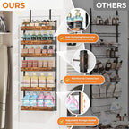 6-Tier Black Metal Door Mounted Hanging Spice Rack Shelves Over The Door Pantry Organizer with Adjustable Basket Back of Door Organizer and Storage for Kitchen with Anti-drop Rod - Image 7