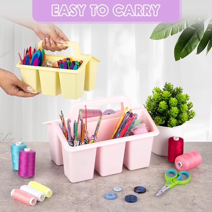 Plastic Caddy With Handle,Protable Classroom Craft Caddy, 6-pack Storage Caddy For Pencil,Pen,Craft Tools (Pastel Color) - Image 3