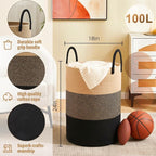 Artfeel Laundry Basket,Woven Cotton Rope Laundry Hamper,100L for Decorative Storage of Dirty Clothes,Toys and Blankets in Bathroom,Bedroom and Living Room - Image 6